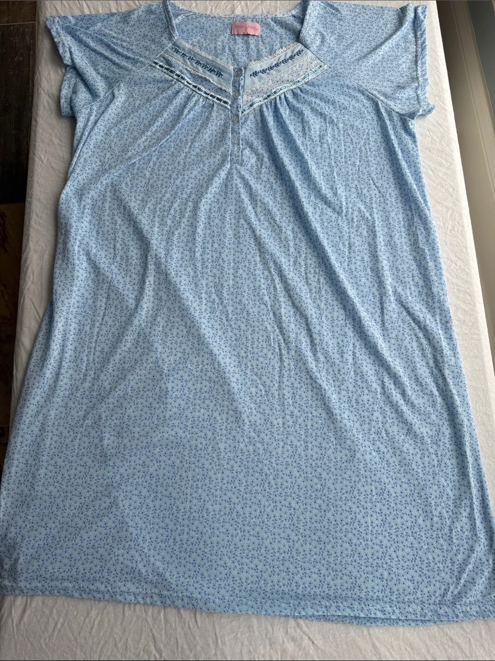 Pink Label Blue Floral Nightgown Lace Trim Cottagecore Gown Approx Size is L/XL